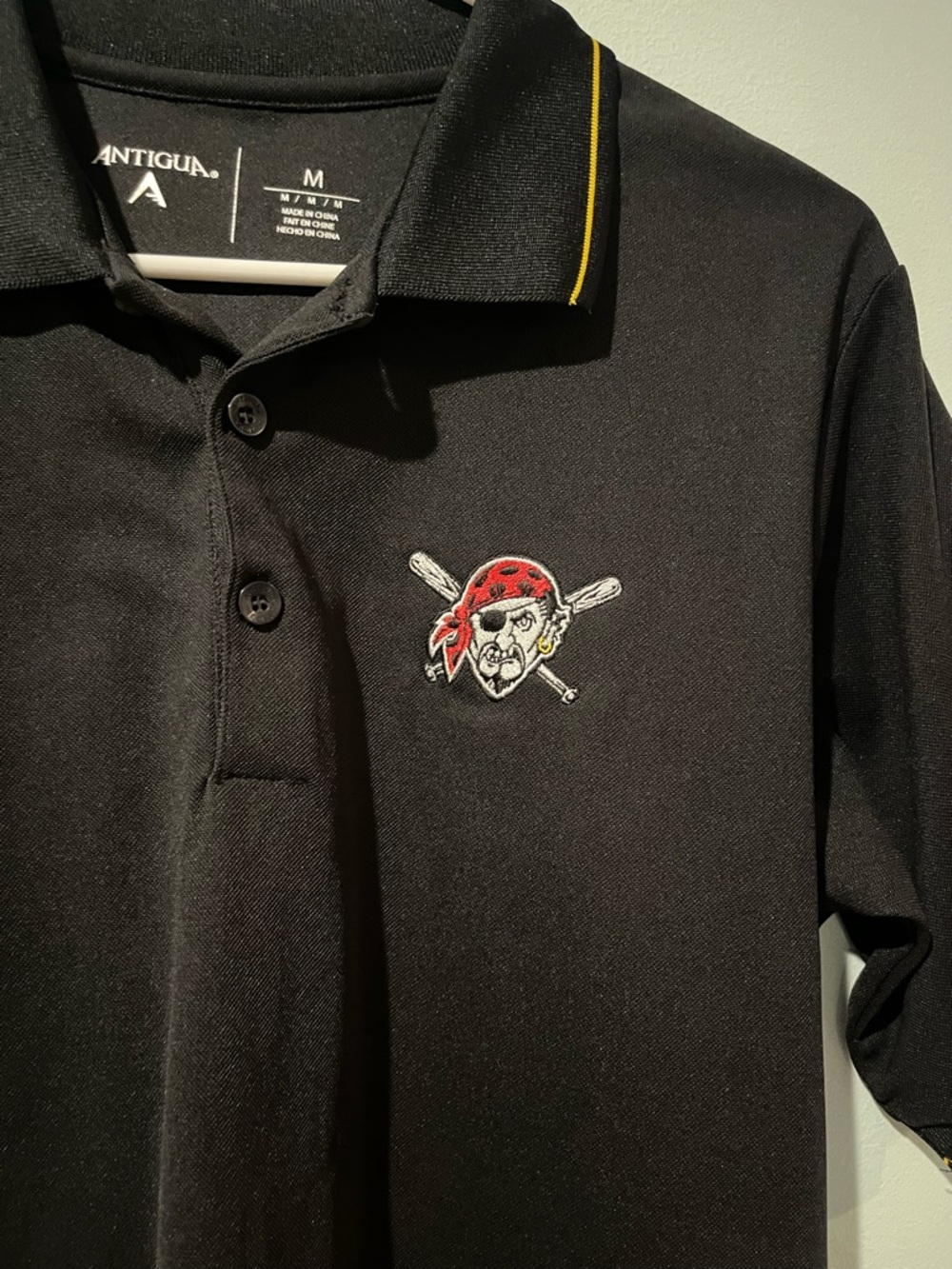 Antigua MLB Men’s Pittsburgh Pirates Black Polyester Polo with Buttons, Size Med - Picture 3 of 7